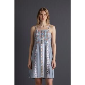 Altar'd State Boho Summer Dress, Women's Size S, Floral Embroidery Over Stripes